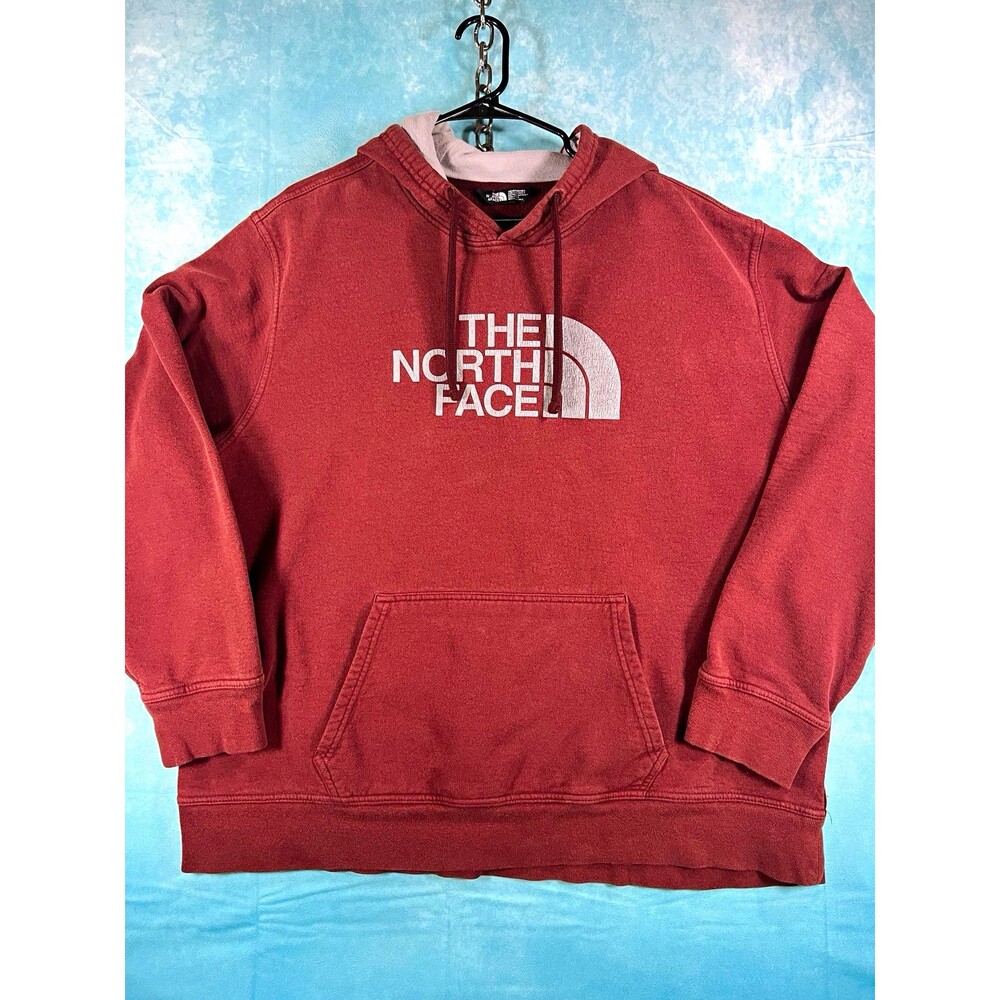 The North Face Mens Burgundy Pullover Fleece Hoodie Logo Graphic Pockets XXL